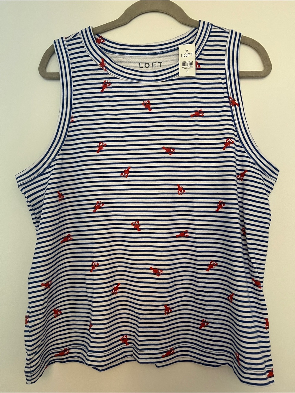 LOFT Blue & White Striped Tank with Red Lobster Motif
